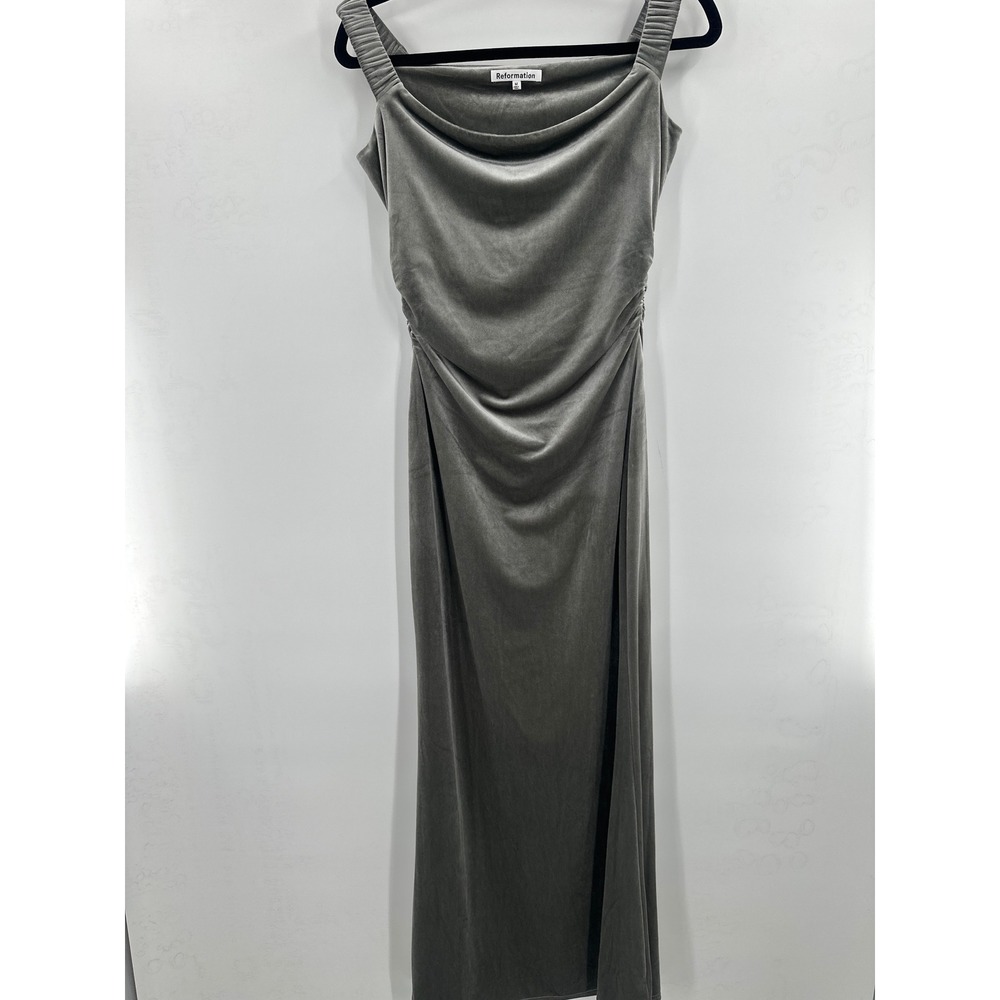 Reformation Ritz Knit Dress Elegant Gray Velvet Maxi Dress Evening Gown Formal M - Picture 2 of 7